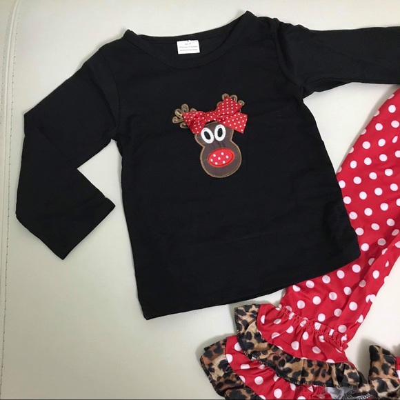 Christmas 🎄 deer 🦌 Ruffle Cute embroidered Set - Picture 3 of 6